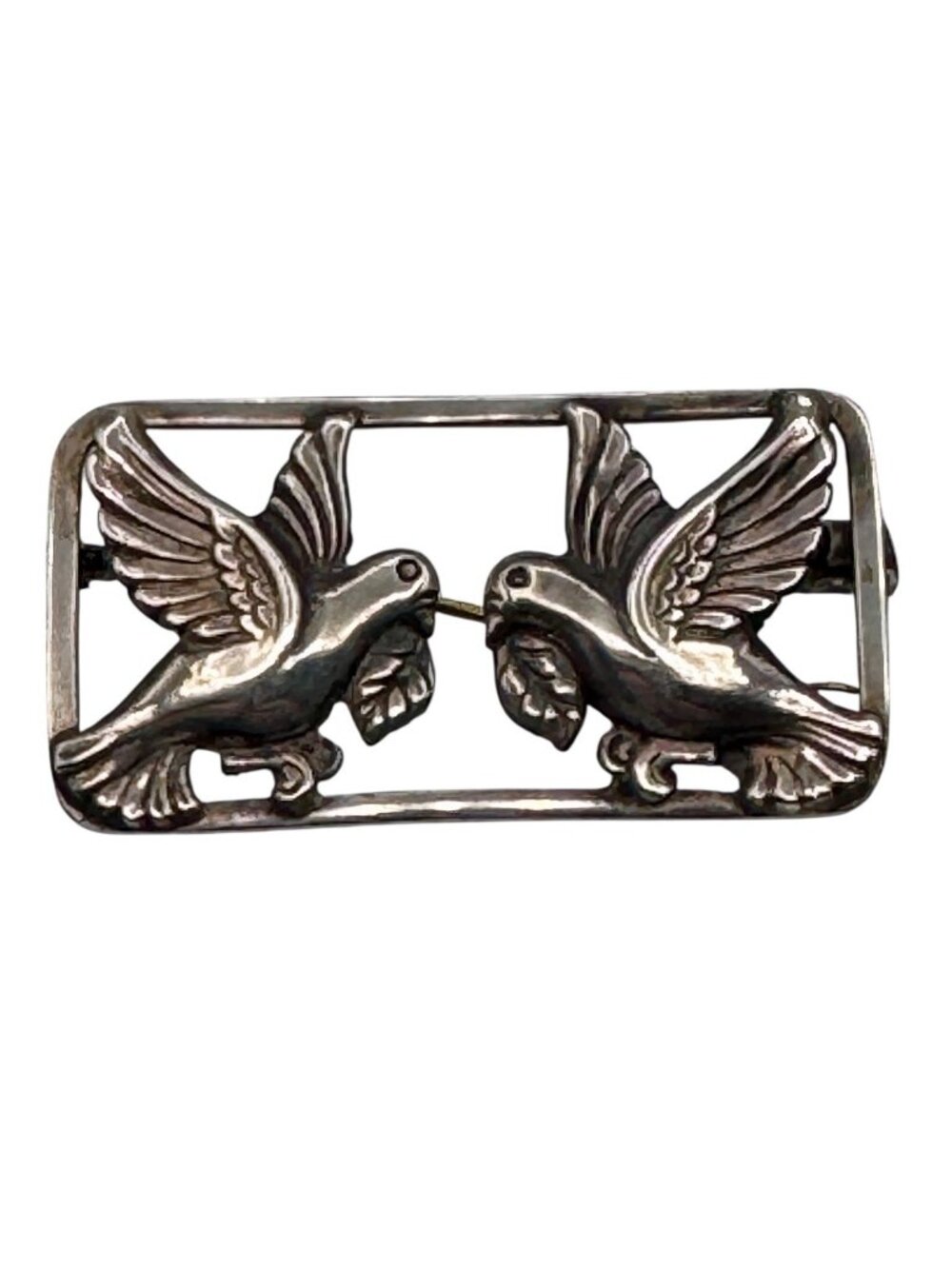 Danish Silver Doves Brooch Christian Veilskov 830S Repousse Vintage Mid-Century - Picture 1 of 16